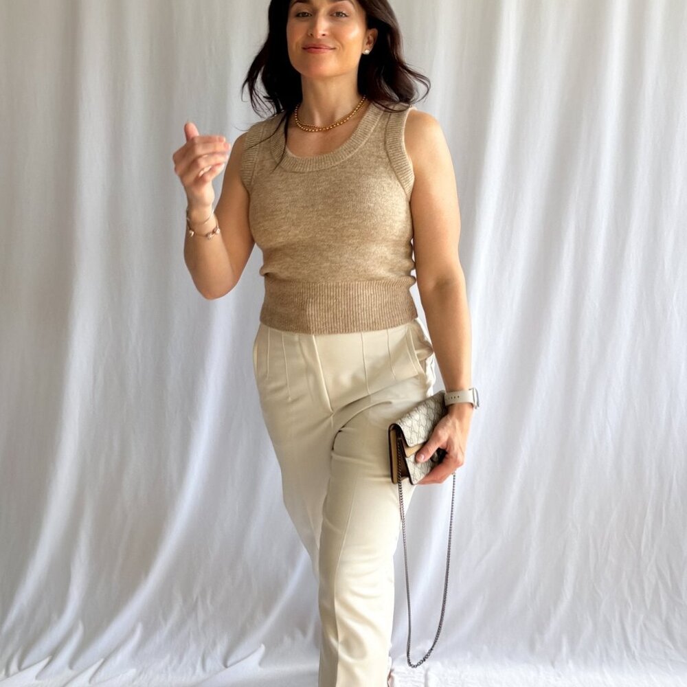 Chic Neutral Knit Sweater Vest Effortless Layering Piece - Picture 11 of 14